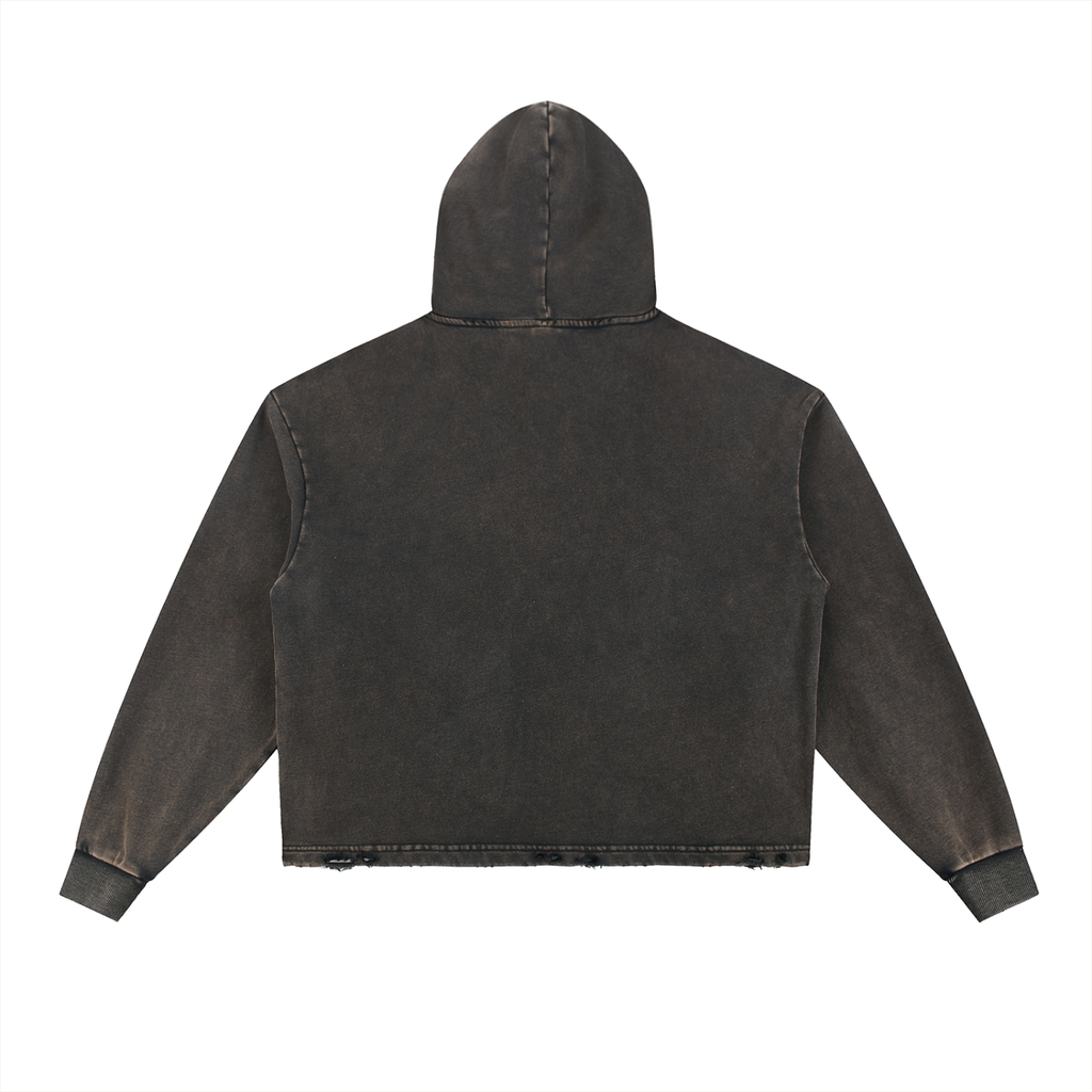 VINTAGE WASH FRAYED-HEM GHOSTIE HOODIE