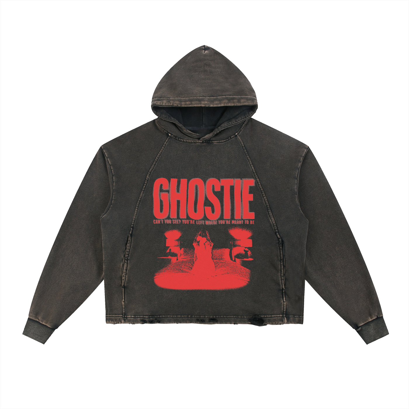 VINTAGE WASH FRAYED-HEM GHOSTIE HOODIE